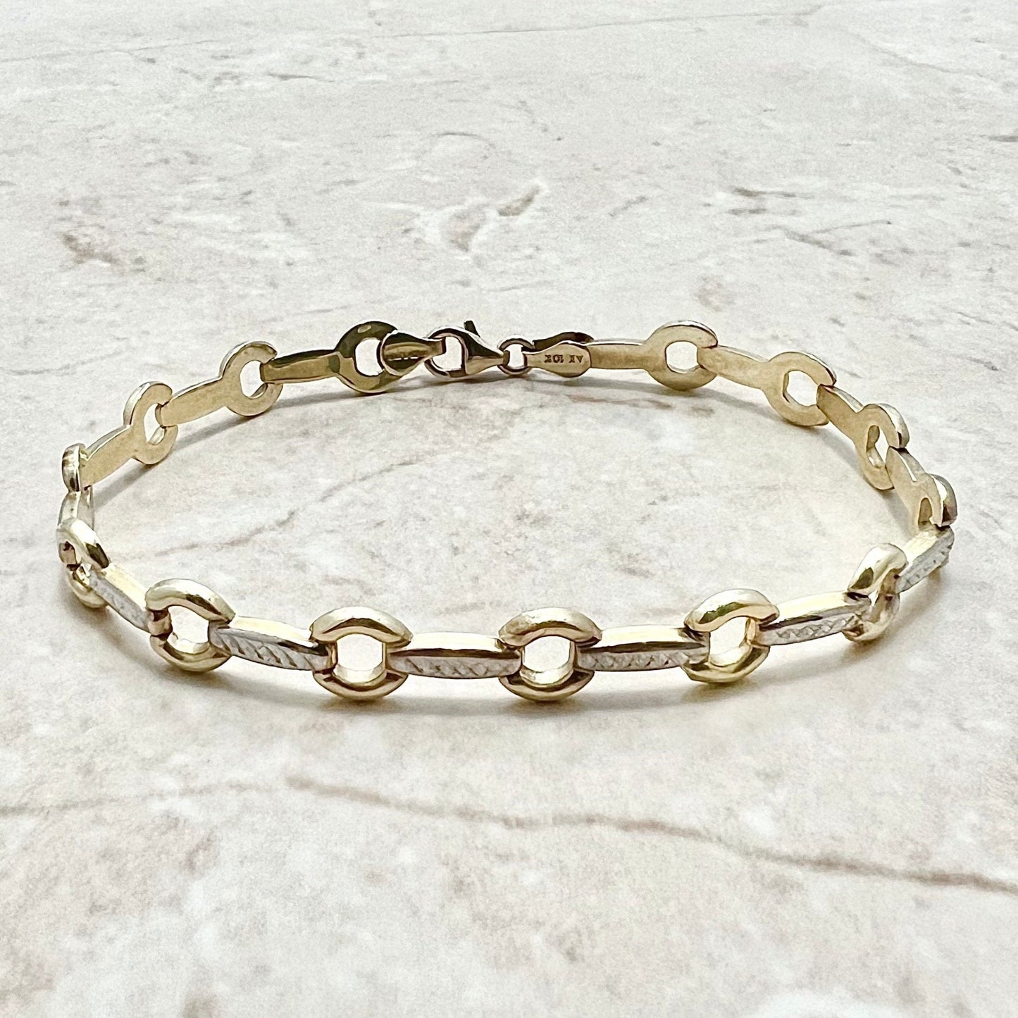 10K Two Tone Gold Bracelet - 10K Solid Gold Bracelet - Two Tone Bracelet - Gold Link Bracelet - Everyday Bracelet Gold - Minimalist Bracelet