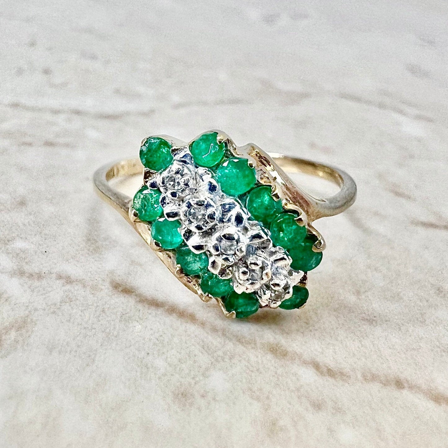 Vintage 10K Natural Emerald & Diamond Ring - 2 Tone Gold Emerald Cocktail Ring - Promise Ring - April May Birthstone - Best Gifts For Her