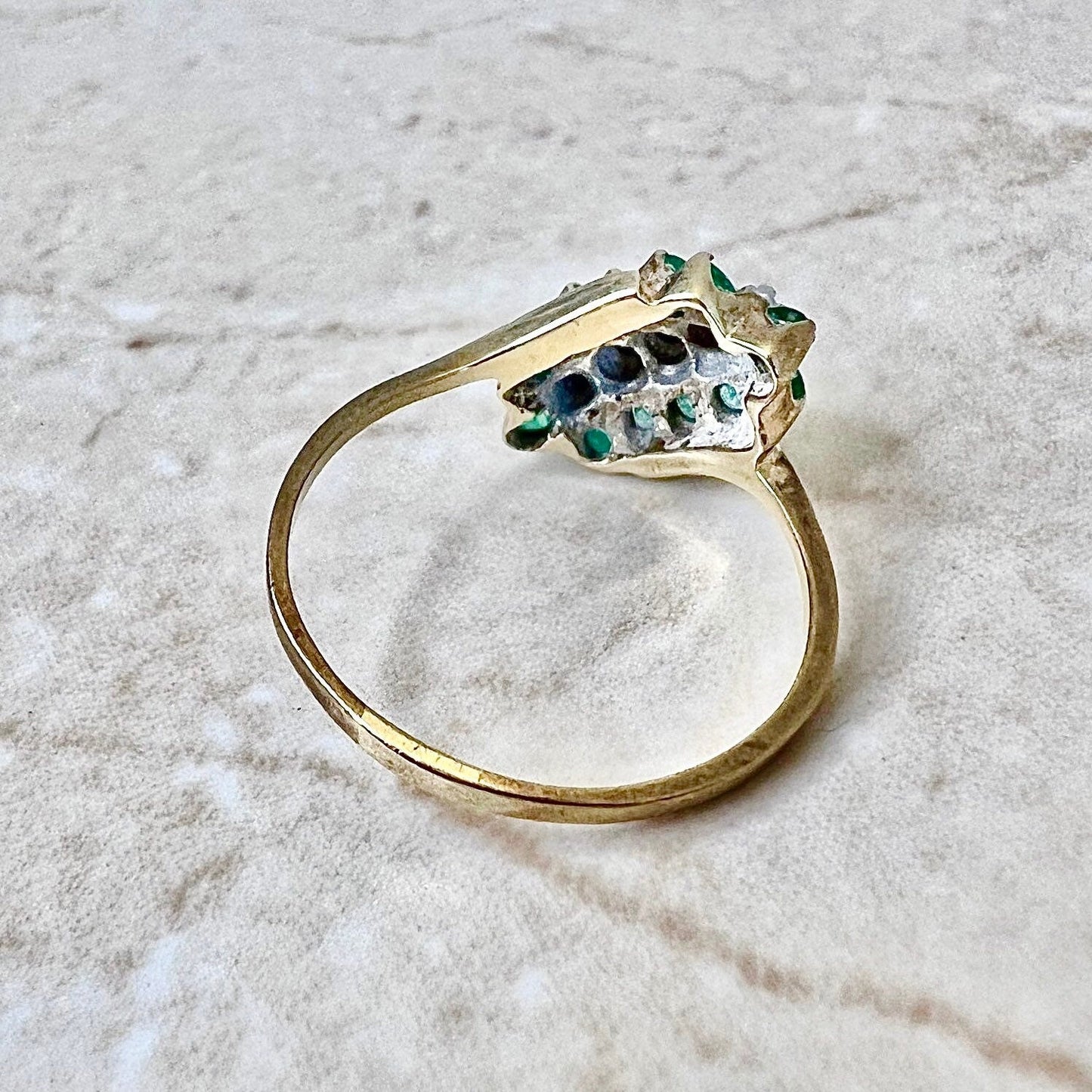 Vintage 10K Natural Emerald & Diamond Ring - 2 Tone Gold Emerald Cocktail Ring - Promise Ring - April May Birthstone - Best Gifts For Her