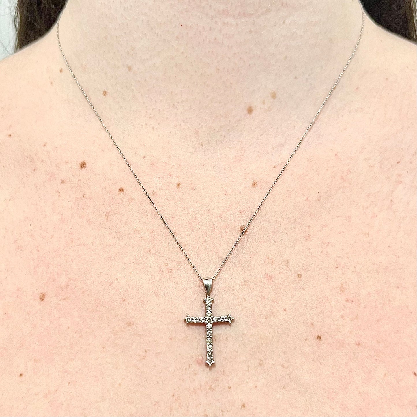 Vintage 10 Karat White Gold 1/2 Carat Diamond Cross Pendant - WeilJewelry