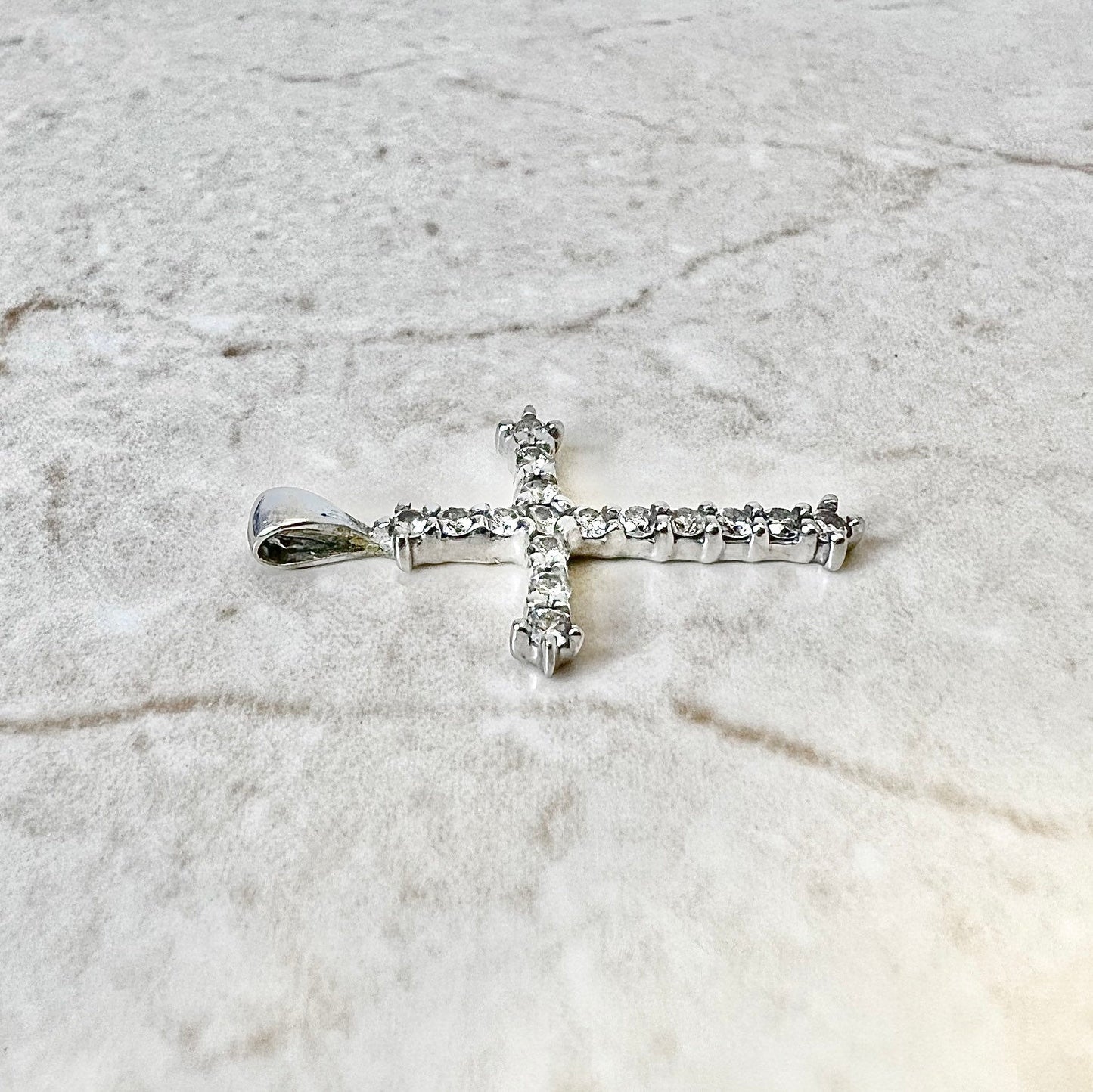 Vintage 10 Karat White Gold 1/2 Carat Diamond Cross Pendant - WeilJewelry