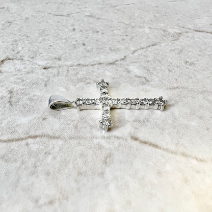 Vintage 10 Karat White Gold 1/2 Carat Diamond Cross Pendant - WeilJewelry