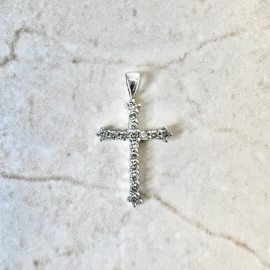 Vintage 10K Diamond Cross Pendant Necklace  - White Gold Diamond Pendant - Religious Jewelry - Valentine’s Gift For Her - Jewelry Sale