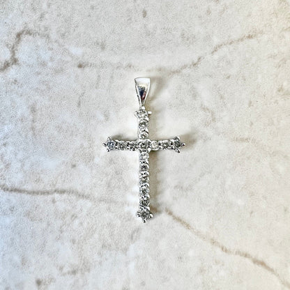 Vintage 10 Karat White Gold 1/2 Carat Diamond Cross Pendant - WeilJewelry