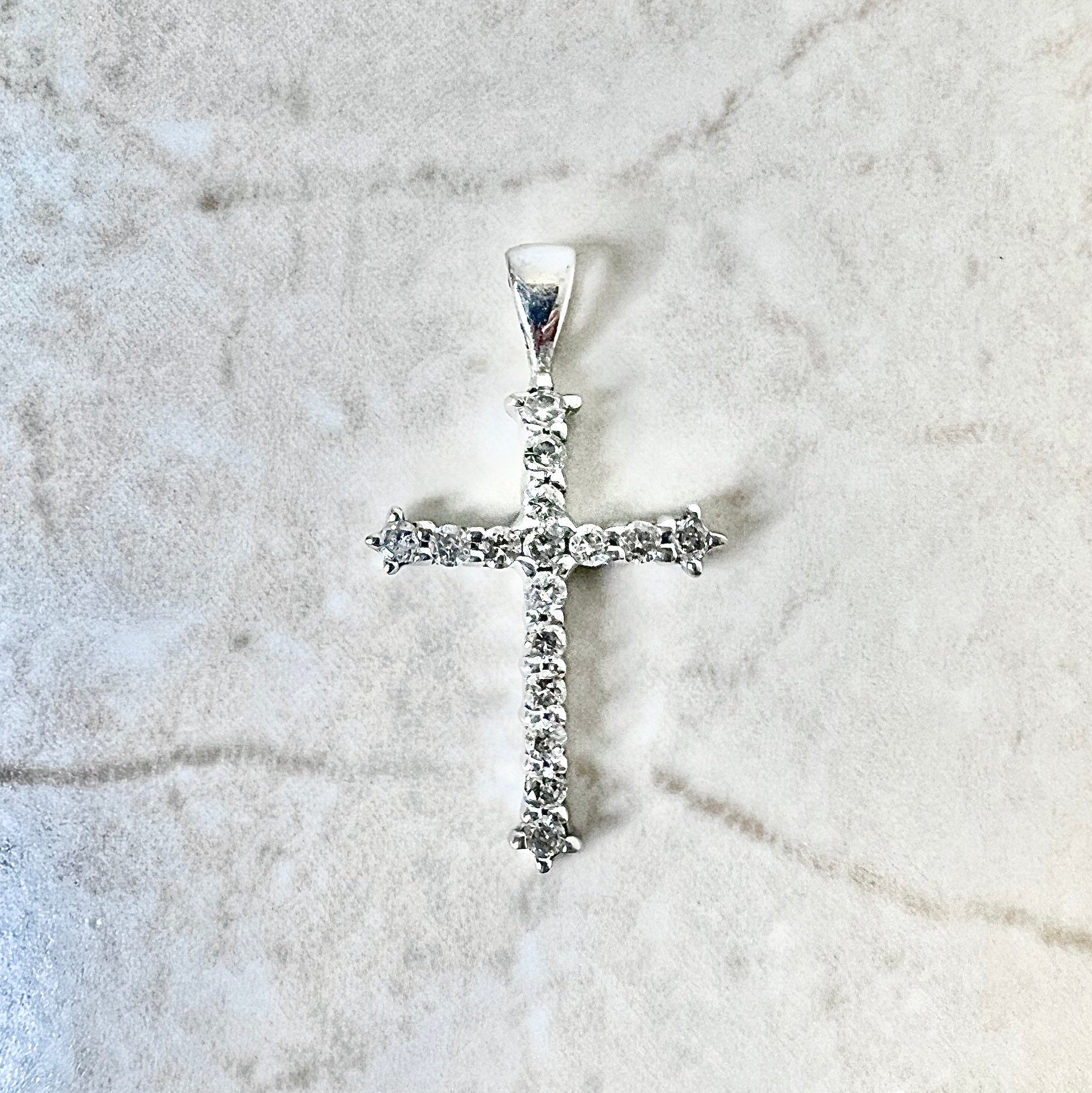 Vintage 10 Karat White Gold 1/2 Carat Diamond Cross Pendant - WeilJewelry