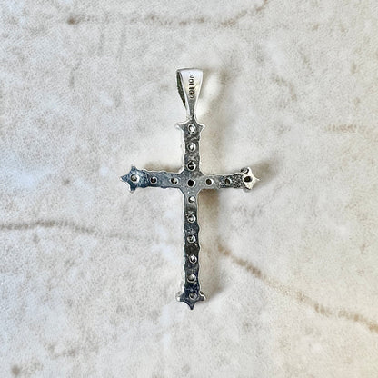 Vintage 10 Karat White Gold 1/2 Carat Diamond Cross Pendant - WeilJewelry