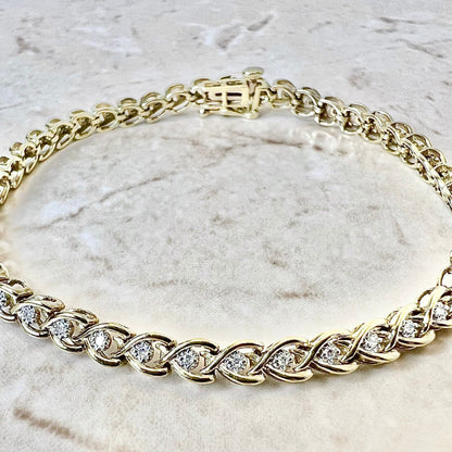 Vintage 10K Diamond Tennis Bracelet - Yellow Gold Tennis Bracelet - Diamond Link Bracelet - Birthday Gift - Best Gift For Her - Jewelry Sale