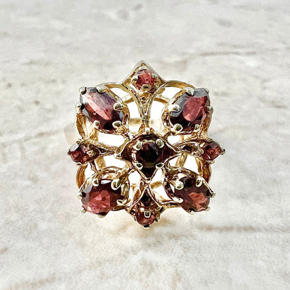 Vintage 10 Karat Yellow Gold Garnet Cocktail Ring - WeilJewelry