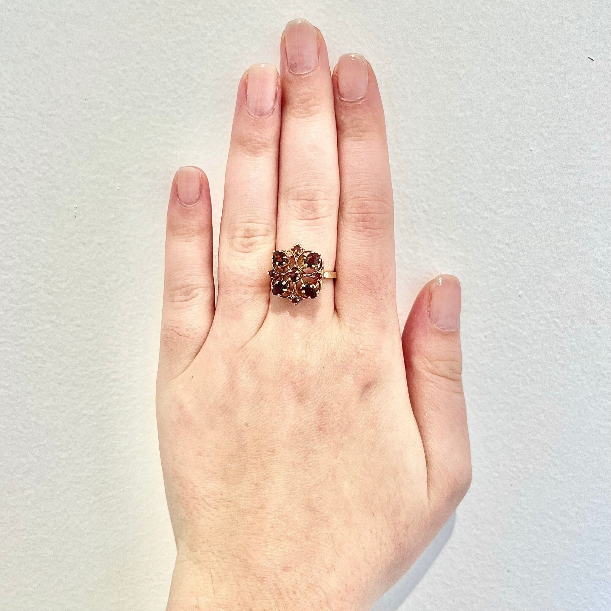 Vintage 10 Karat Yellow Gold Garnet Cocktail Ring WeilJewelry