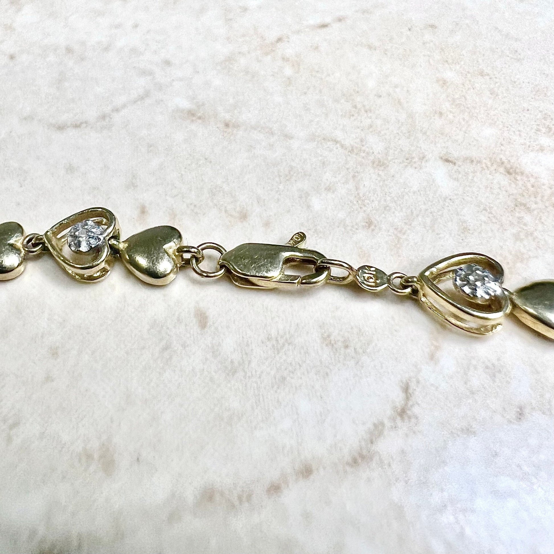 Vintage 10 Karat Yellow Gold Heart Diamond Bracelet - WeilJewelry