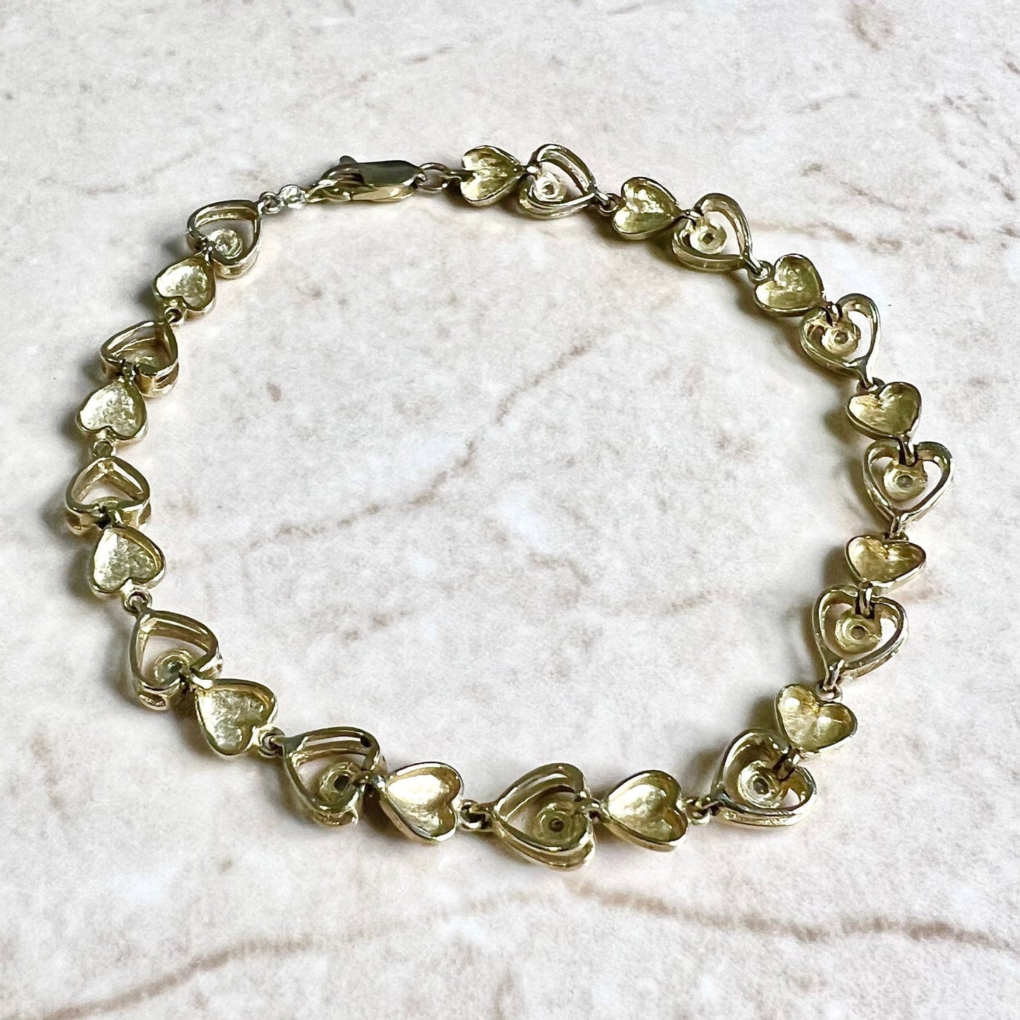 Vintage 10 Karat Yellow Gold Heart Diamond Bracelet - WeilJewelry
