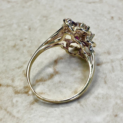 Vintage 10 Karat Yellow Gold Natural Ruby & Diamond Cocktail Ring - WeilJewelry