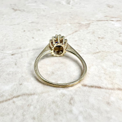 10K Vintage Synthetic Blue Stone & Diamond Halo Ring - 10K Yellow Gold Ring - Blue Stone Ring - Gold Promise Ring - Gemstone Cocktail Ring