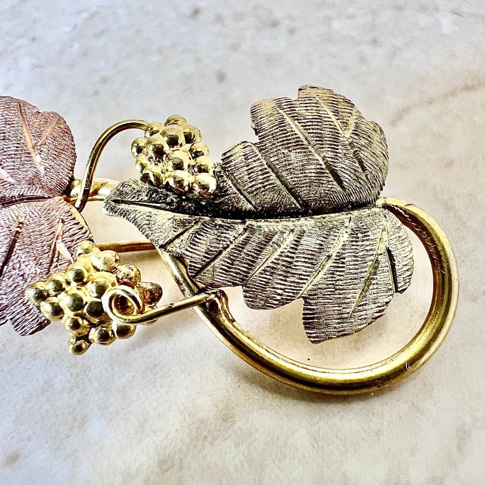 Vintage 12K Black Hills Gold Brooch Pin - Gold Grape Leaf Brooch - Birthday Gift For Her - Jewelry Sale - Best Valentine’s Day Gift