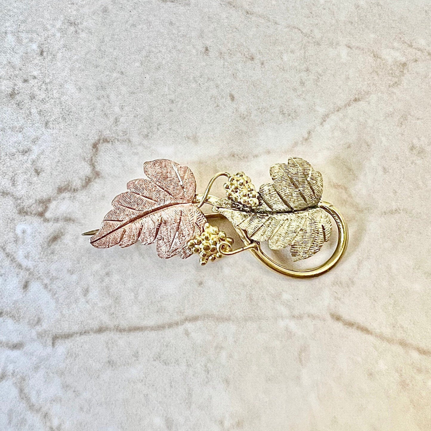 Vintage 12K Black Hills Gold Brooch Pin - Gold Grape Leaf Brooch - Birthday Gift For Her - Jewelry Sale - Best Valentine’s Day Gift