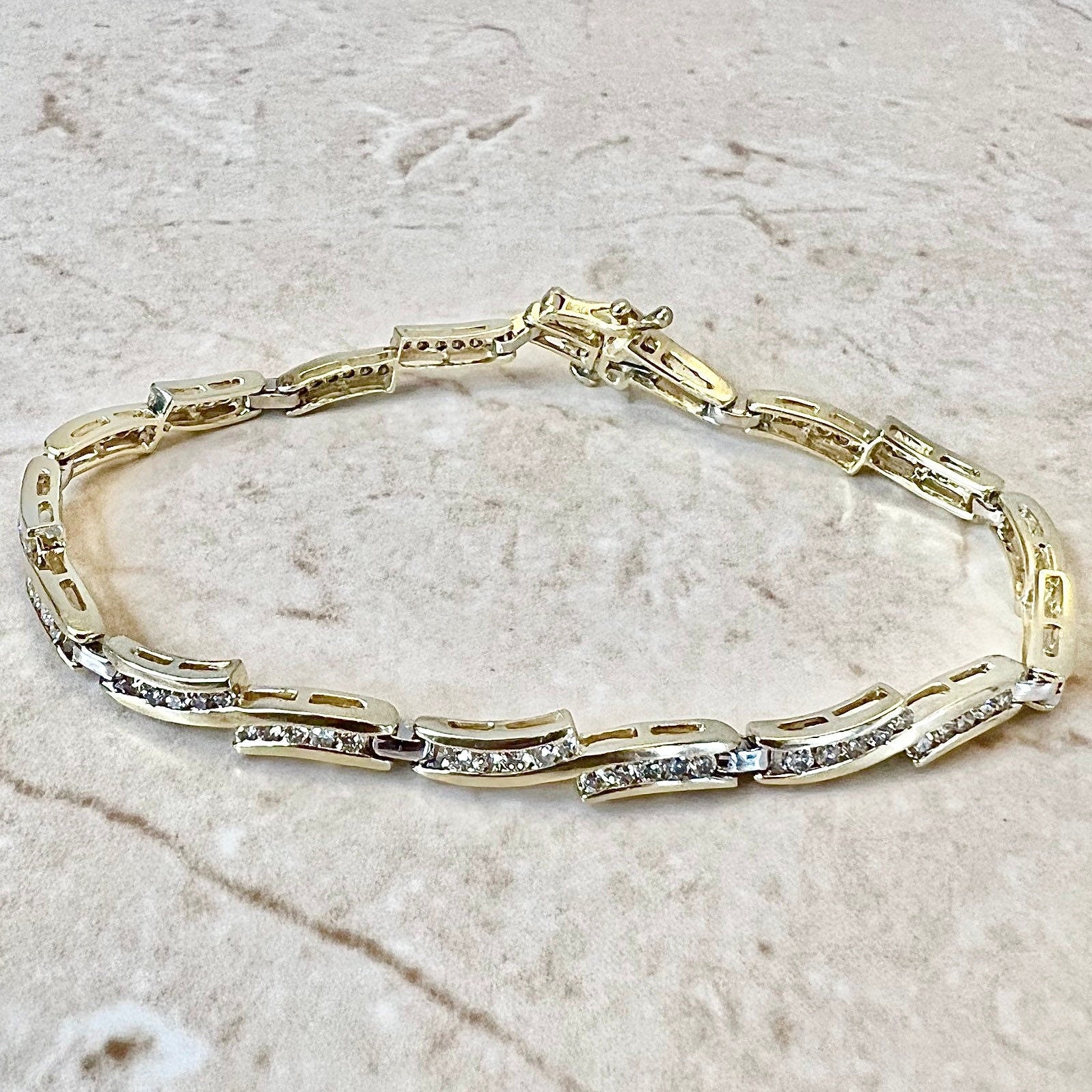 Vintage 14K Diamond Line Bracelet 2 CTTW - Yellow Gold Diamond Bracelet - Diamond Tennis Bracelet - Link Bracelet - Yellow Gold Bracelet