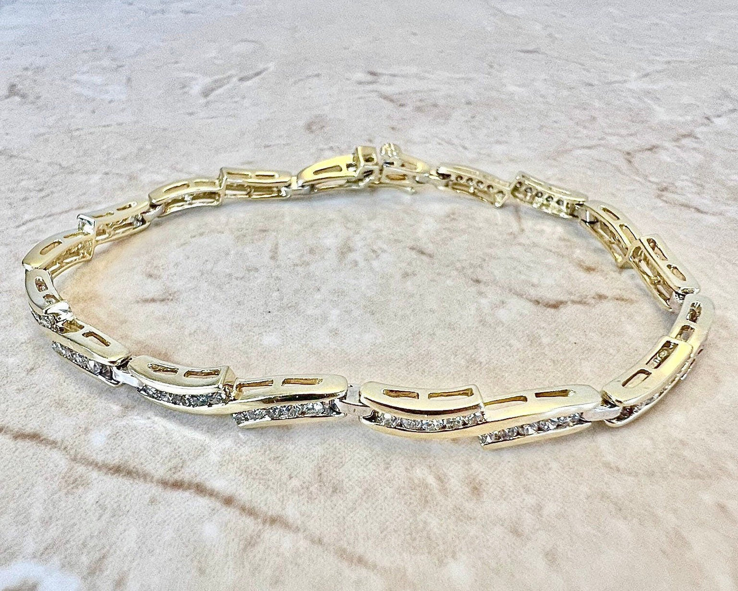Vintage 14K Diamond Line Bracelet 2 CTTW - Yellow Gold Diamond Bracelet - Diamond Tennis Bracelet - Link Bracelet - Yellow Gold Bracelet