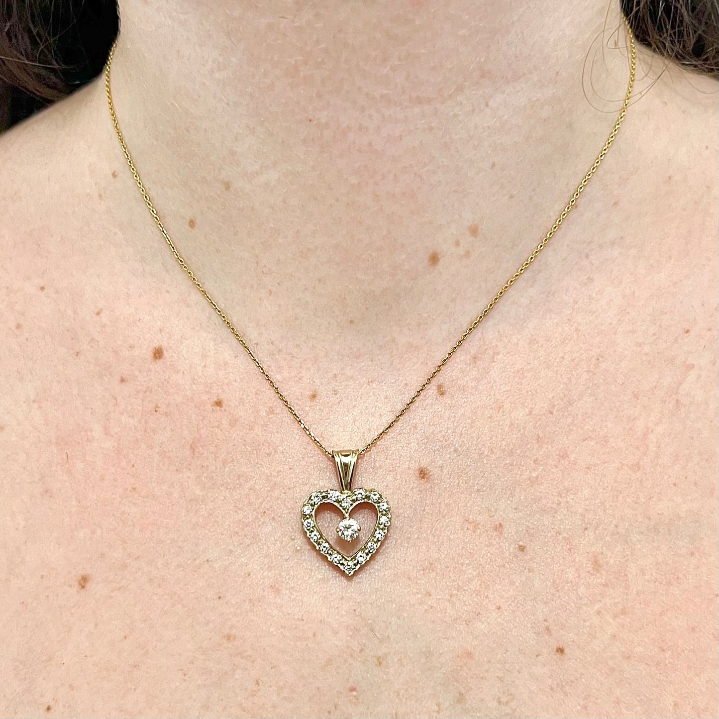 Vintage 14 Karat Gold 0.70 Carat Diamond Heart Pendant