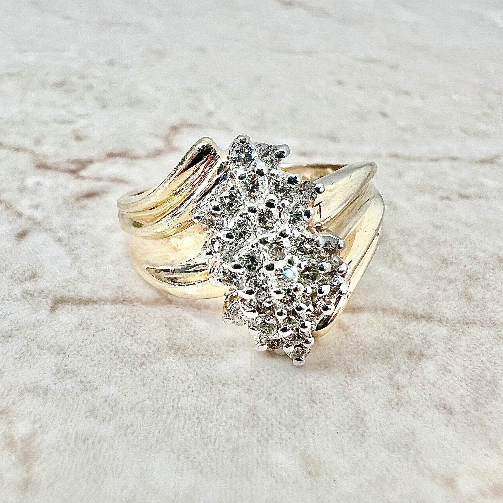 Vintage 14 Karat Two - Tone Gold 1/2 Carat Diamond Cluster Ring - WeilJewelry