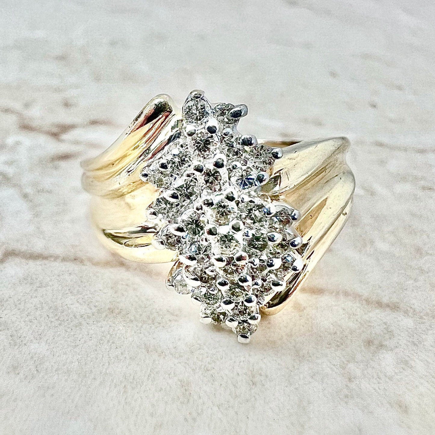 Vintage Diamond Cluster Ring - 14K Yellow Gold Diamond Cocktail Ring - Bypass Diamond Ring - 14K Gold Ring -Statement Ring-Anniversary Gifts