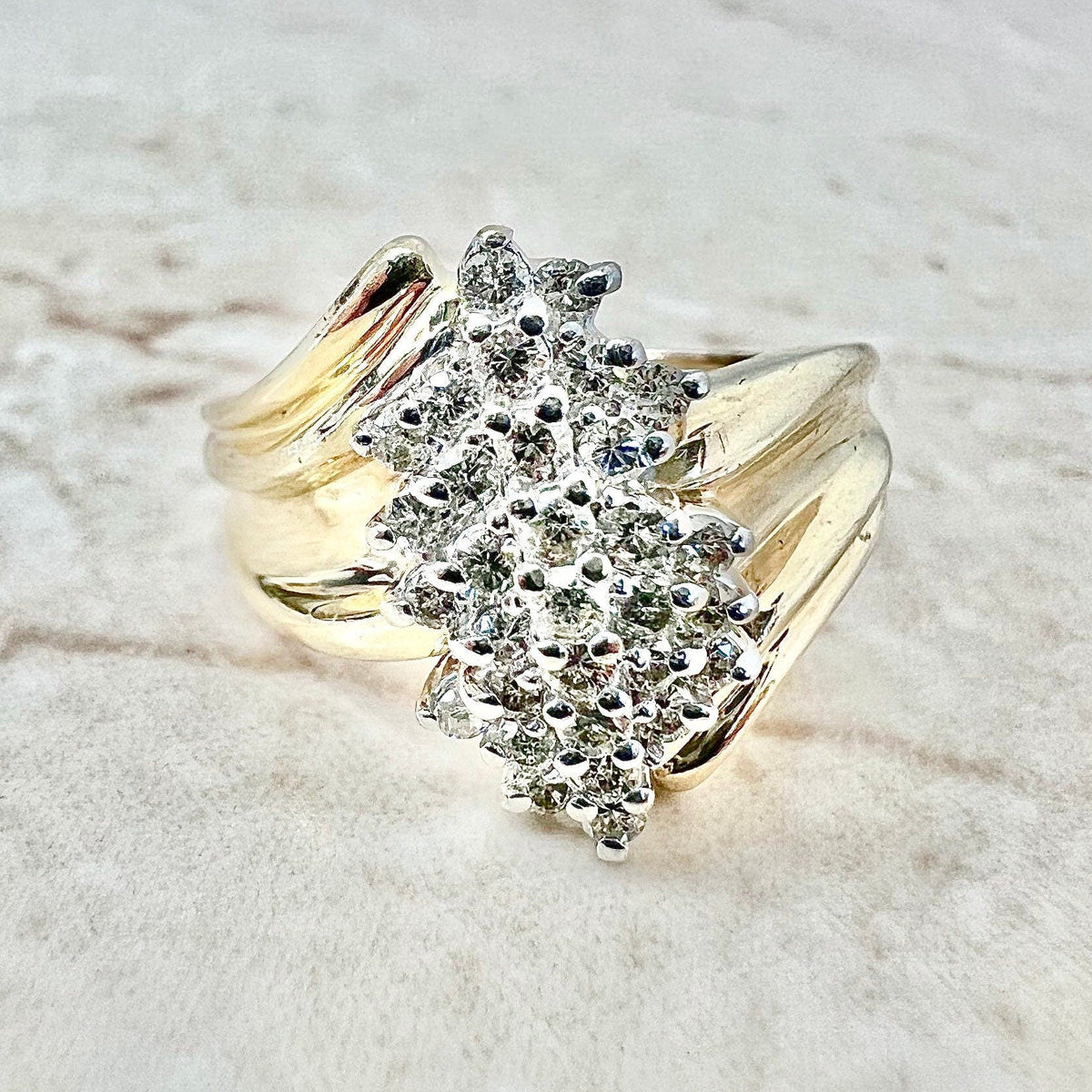 Vintage 14 Karat Two-Tone Gold 1/2 Carat Diamond Cluster Ring