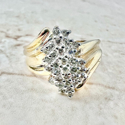 Vintage 14 Karat Two - Tone Gold 1/2 Carat Diamond Cluster Ring - WeilJewelry