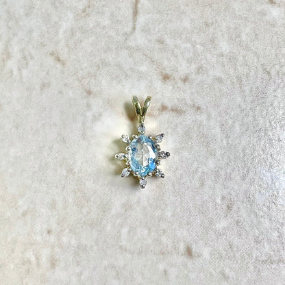 Vintage 14K Aquamarine & Diamond Halo Pendant Necklace - Two Tone Gold  Aquamarine Pendant - Aquamarine Necklace - March Birthstone Necklace