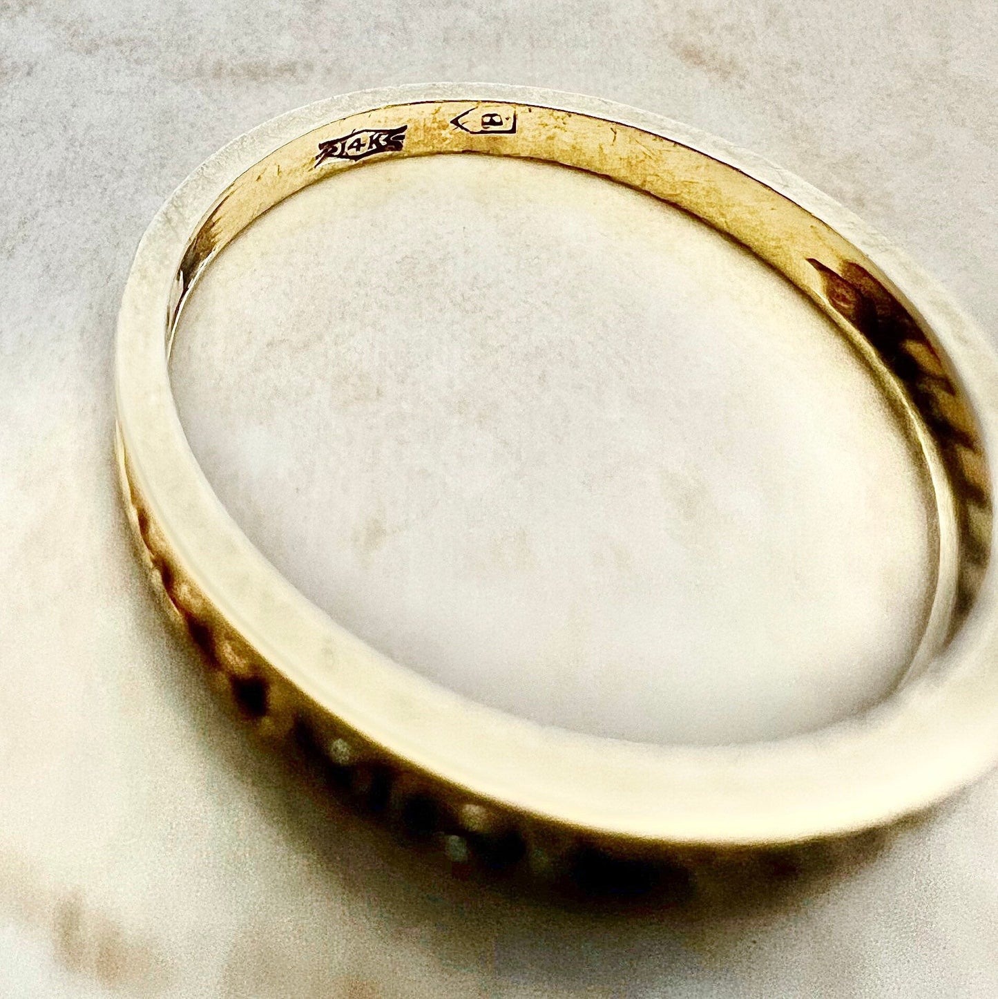 14K Vintage Diamond Band Ring - 2 Tone Gold Band - 5 Stone Yellow Gold Wedding Ring - Rope Design - Anniversary Ring - Valentine’s Day Gift