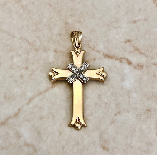 Vintage 14 Karat Gold Diamond Cross Pendant - WeilJewelry