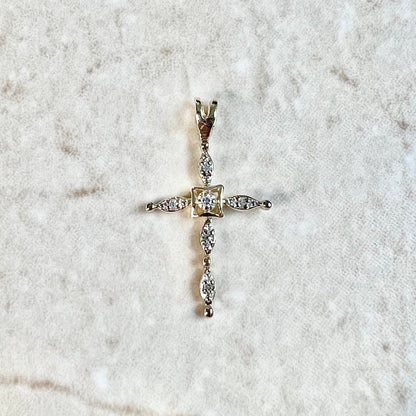 Vintage 14K Gold Diamond Cross Pendant - 14K Yellow & White Gold - Diamond Pendant - Diamond Necklace - Religious Jewelry - Cross Necklace