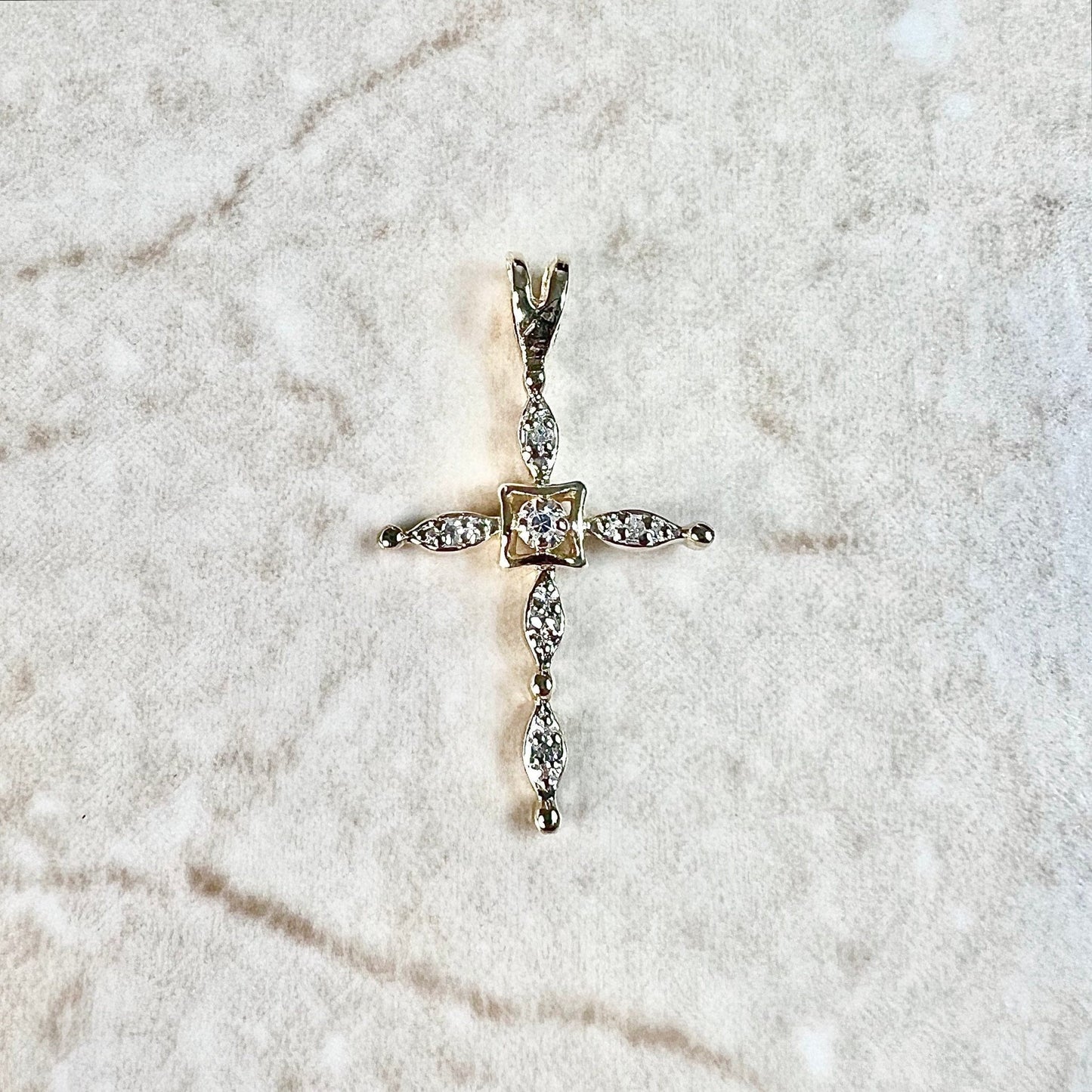Vintage 14K Gold Diamond Cross Pendant - 14K Yellow & White Gold - Diamond Pendant - Diamond Necklace - Religious Jewelry - Cross Necklace