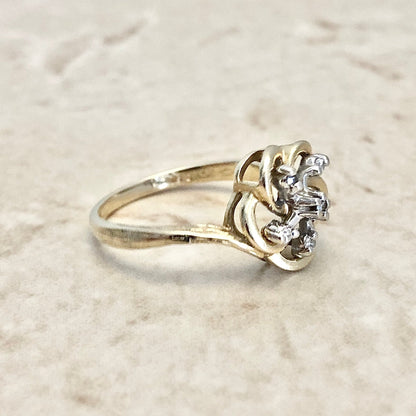 Vintage 14K Diamond Ring - Flower Diamond Cocktail Ring - Two Tone Yellow & White Gold - Birthday Gift - Best Gift For Her - Wedding Ring