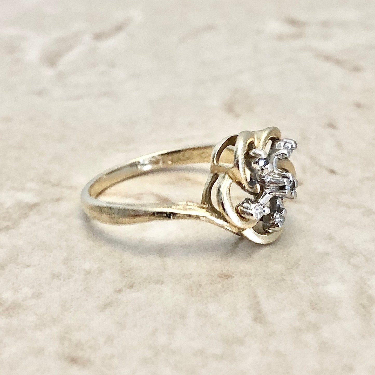 CLEARANCE 40% OFF - Vintage 14 Karat Two - Tone Gold Diamond Flower Ring - WeilJewelry