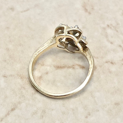 Vintage 14K Diamond Ring - Flower Diamond Cocktail Ring - Two Tone Yellow & White Gold - Birthday Gift - Best Gift For Her - Wedding Ring