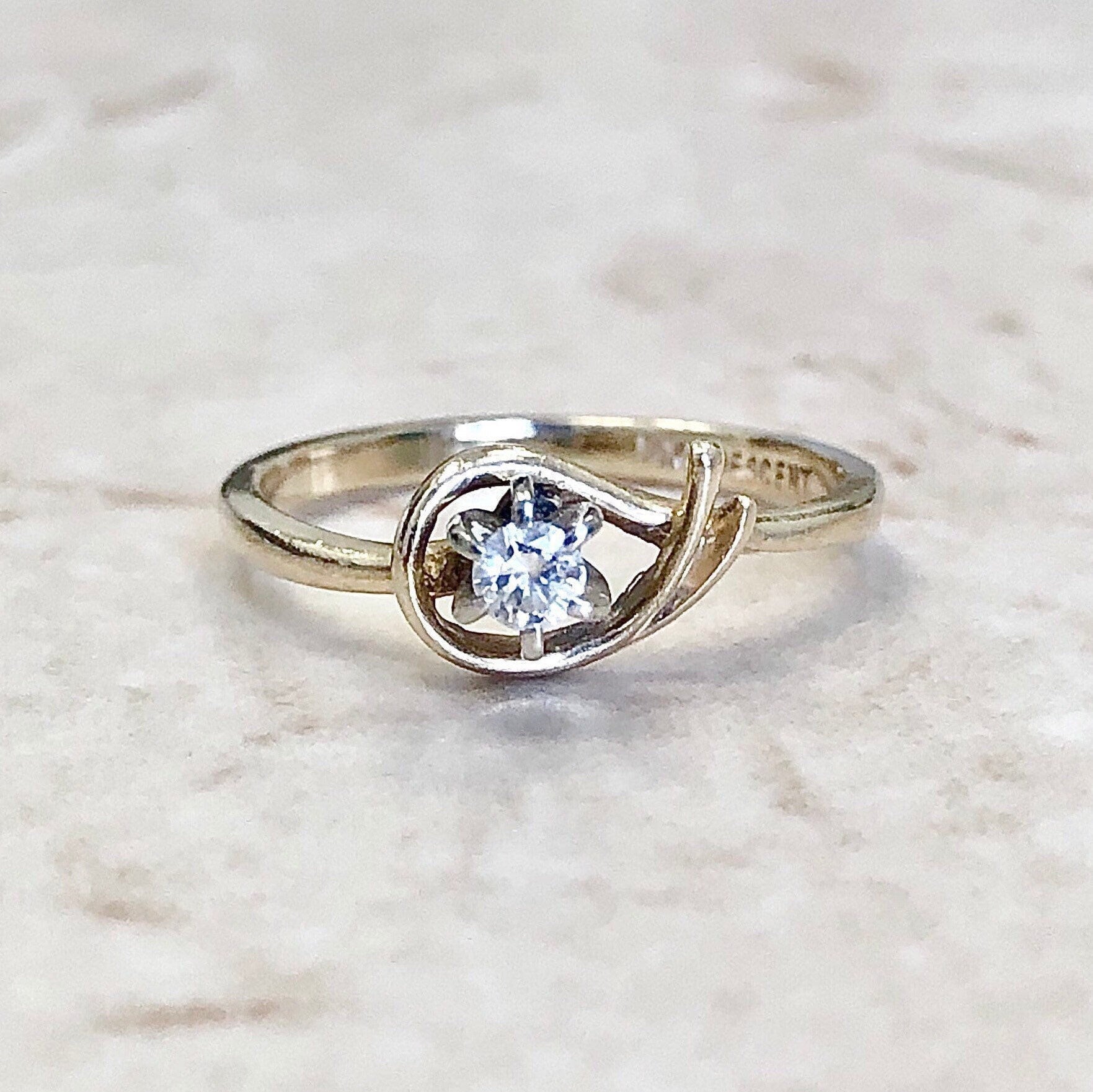 Vintage 14 Karat Gold Diamond Solitaire Ring - Diamond Engagement Ring - April Birthstone - Promise Ring - Size 5 - Bridal Ring