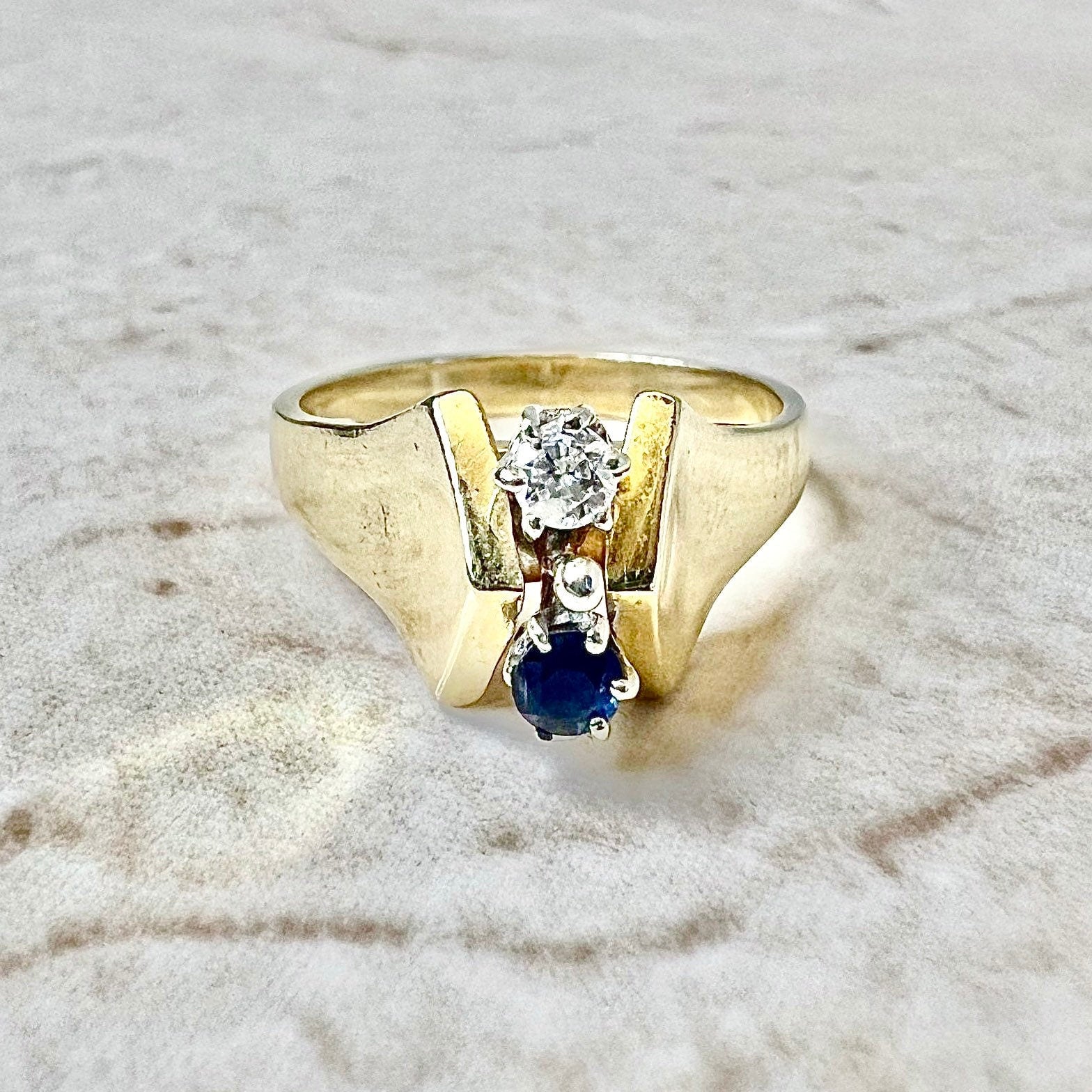 Vintage 14K Sapphire & Diamond Ring - Yellow And White Gold Cocktail Ring - Sapphire Ring - April September Birthstone - Best Gifts For Her