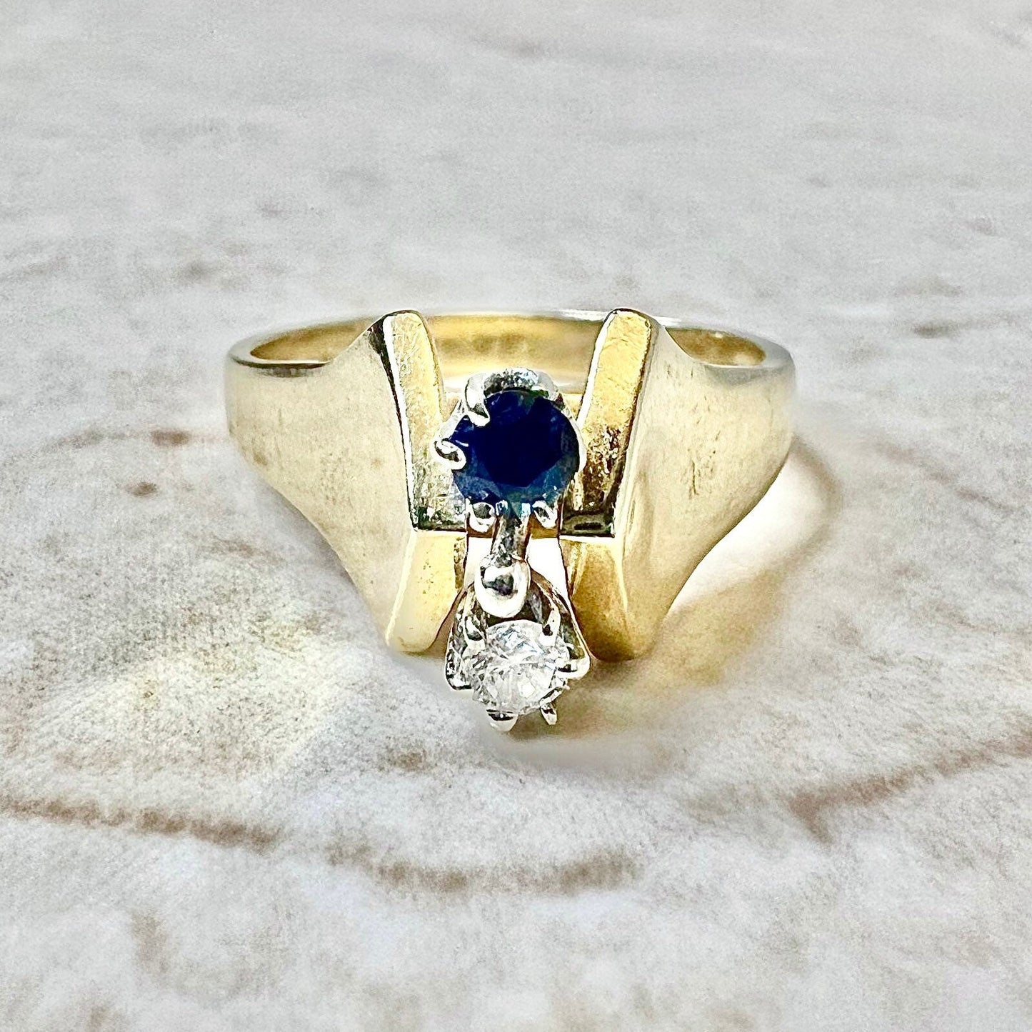 Vintage 14K Sapphire & Diamond Ring - Yellow And White Gold Cocktail Ring - Sapphire Ring - April September Birthstone - Best Gifts For Her
