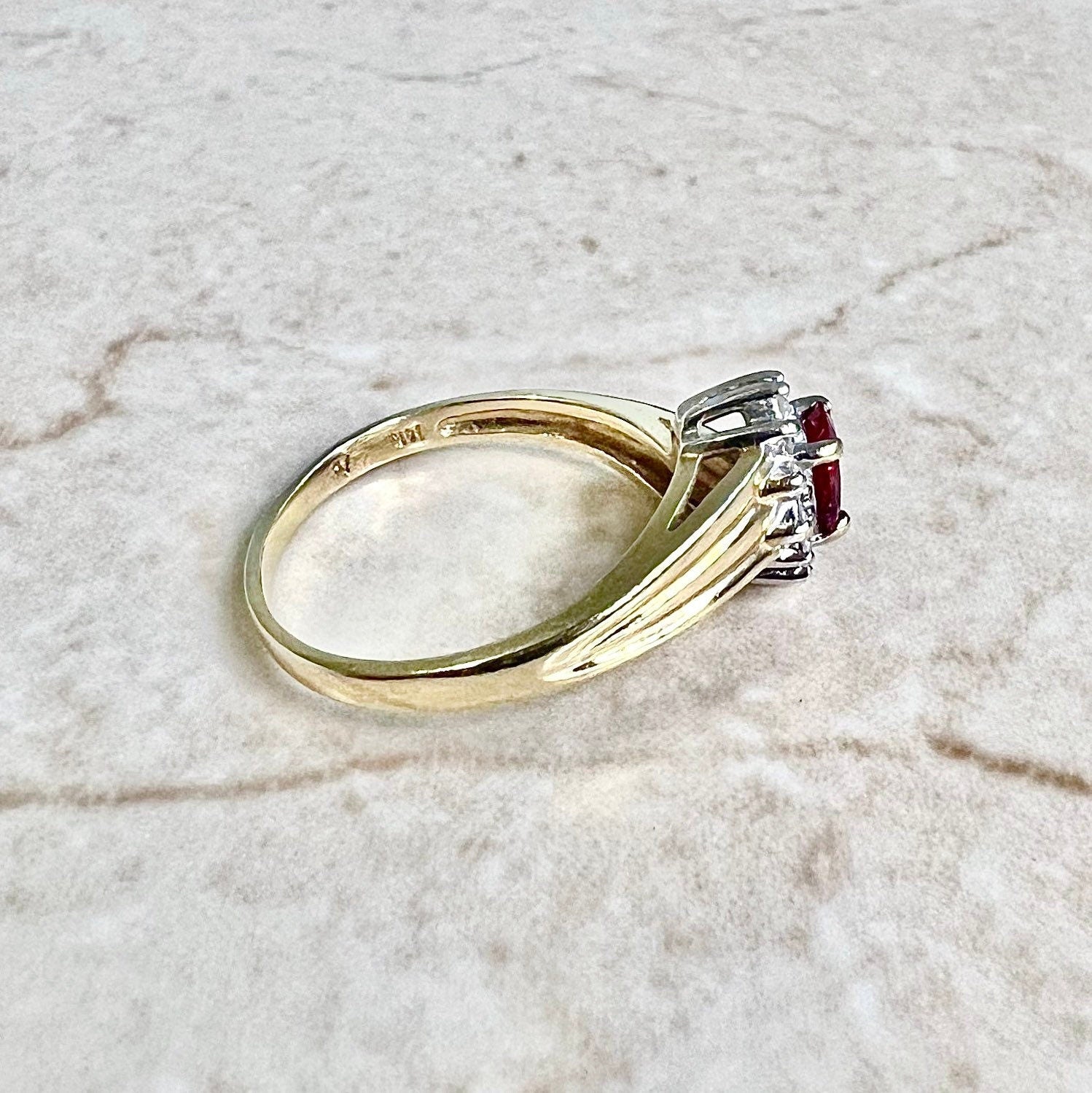 14K Vintage Ruby & Diamond Halo Ring - Gold Ruby Ring - Ruby Engagement Ring - Ruby Halo Ring -Cocktail Ring-Promise Ring-Best Gifts For Her