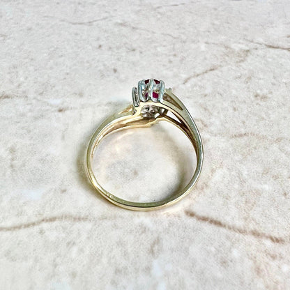 14K Vintage Ruby & Diamond Halo Ring - Gold Ruby Ring - Ruby Engagement Ring - Ruby Halo Ring -Cocktail Ring-Promise Ring-Best Gifts For Her