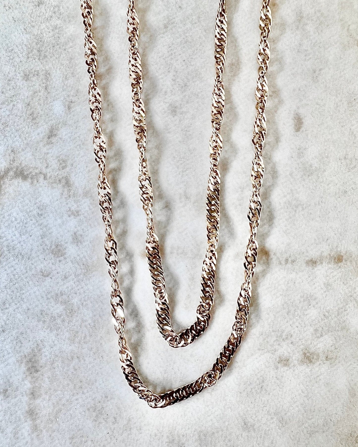 Vintage 14 Karat Rose Gold 18.25 Inches Singapore Chain Necklace - WeilJewelry
