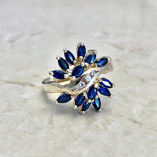 Vintage 14K Sapphire & Diamond Cocktail Ring - Yellow Gold - Promise Ring - Anniversary Ring - September Birthstone - Size 8.25 US