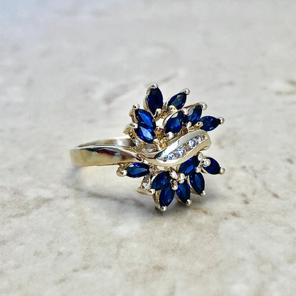 Vintage 14 Karat Yello wGold Sapphire & Diamond Cocktail Ring - WeilJewelry