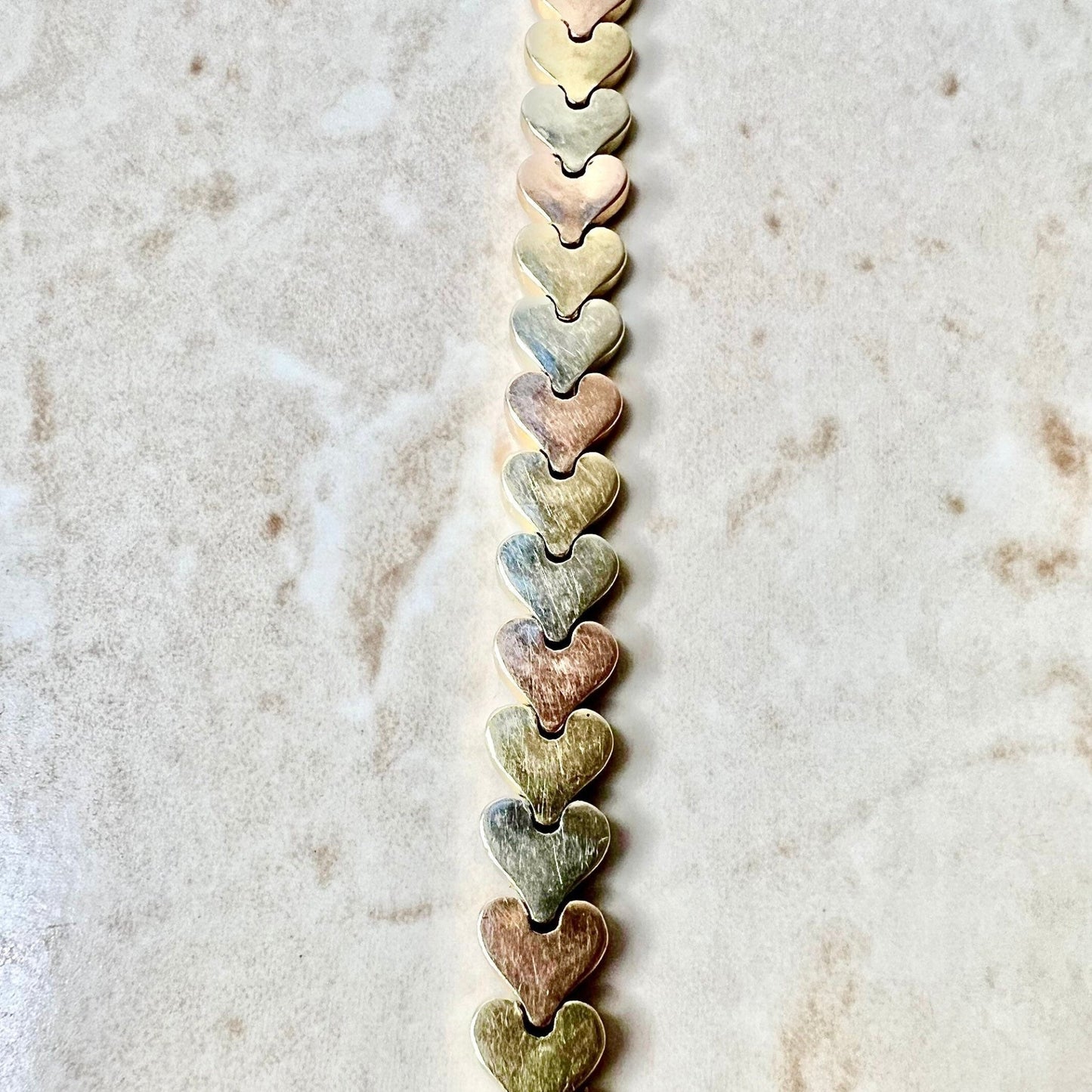 14K Vintage Heart Bracelet - 14K Tri Tone Gold Link Bracelet - Gold Bracelet - Love Bracelet - Best Gifts For Her - Valentine’s Day Gift