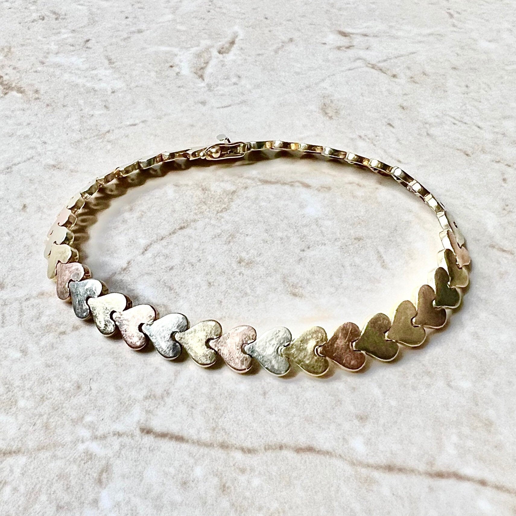 Vintage 14 Karat Tri Tone Gold Heart Bracelet WeilJewelry