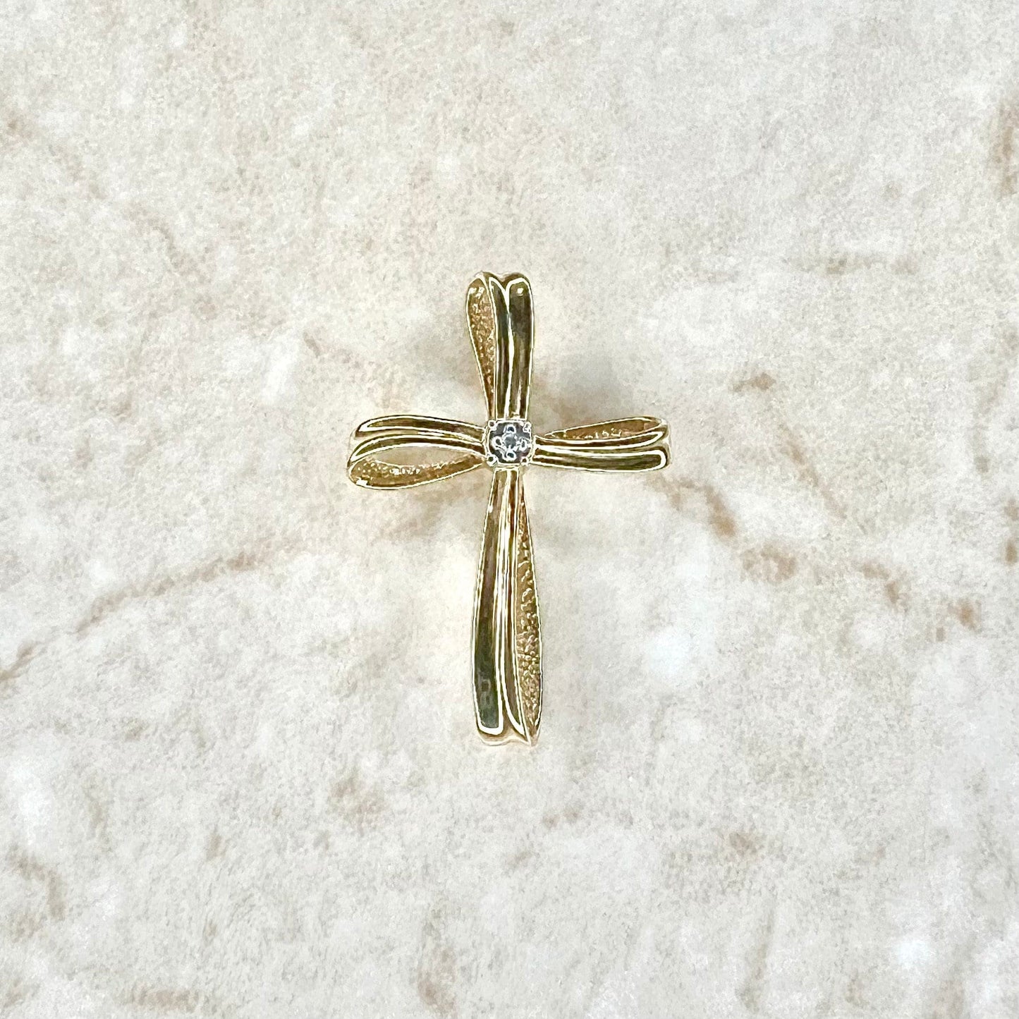 Vintage 14 Karat Two - Tone Diamond Cross Pendant - WeilJewelry