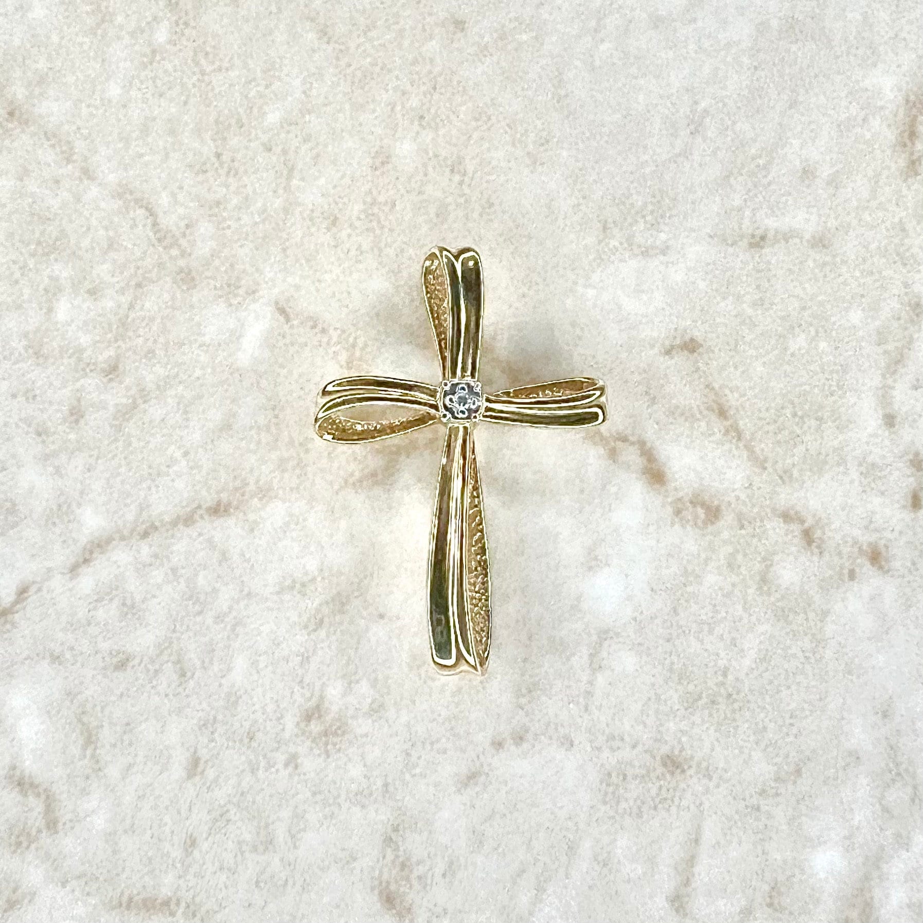 Vintage 14 Karat Two-Tone Diamond Cross Pendant - WeilJewelry