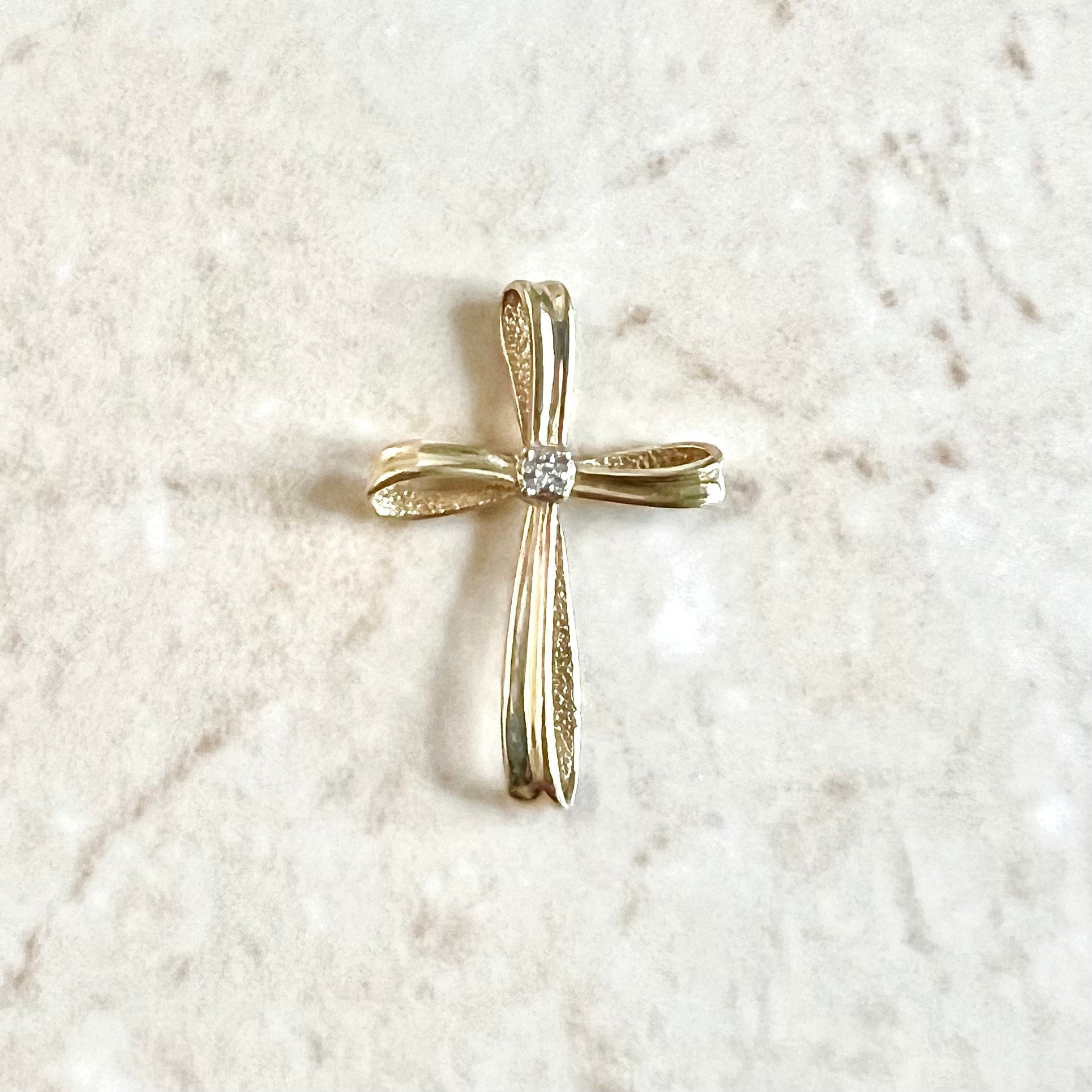 Vintage 14 Karat Two-Tone Diamond Cross Pendant - WeilJewelry