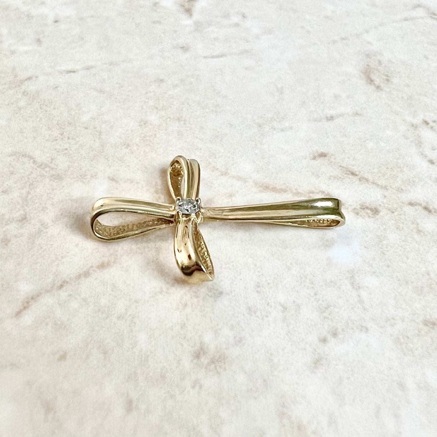 Vintage 14 Karat Two-Tone Diamond Cross Pendant - WeilJewelry