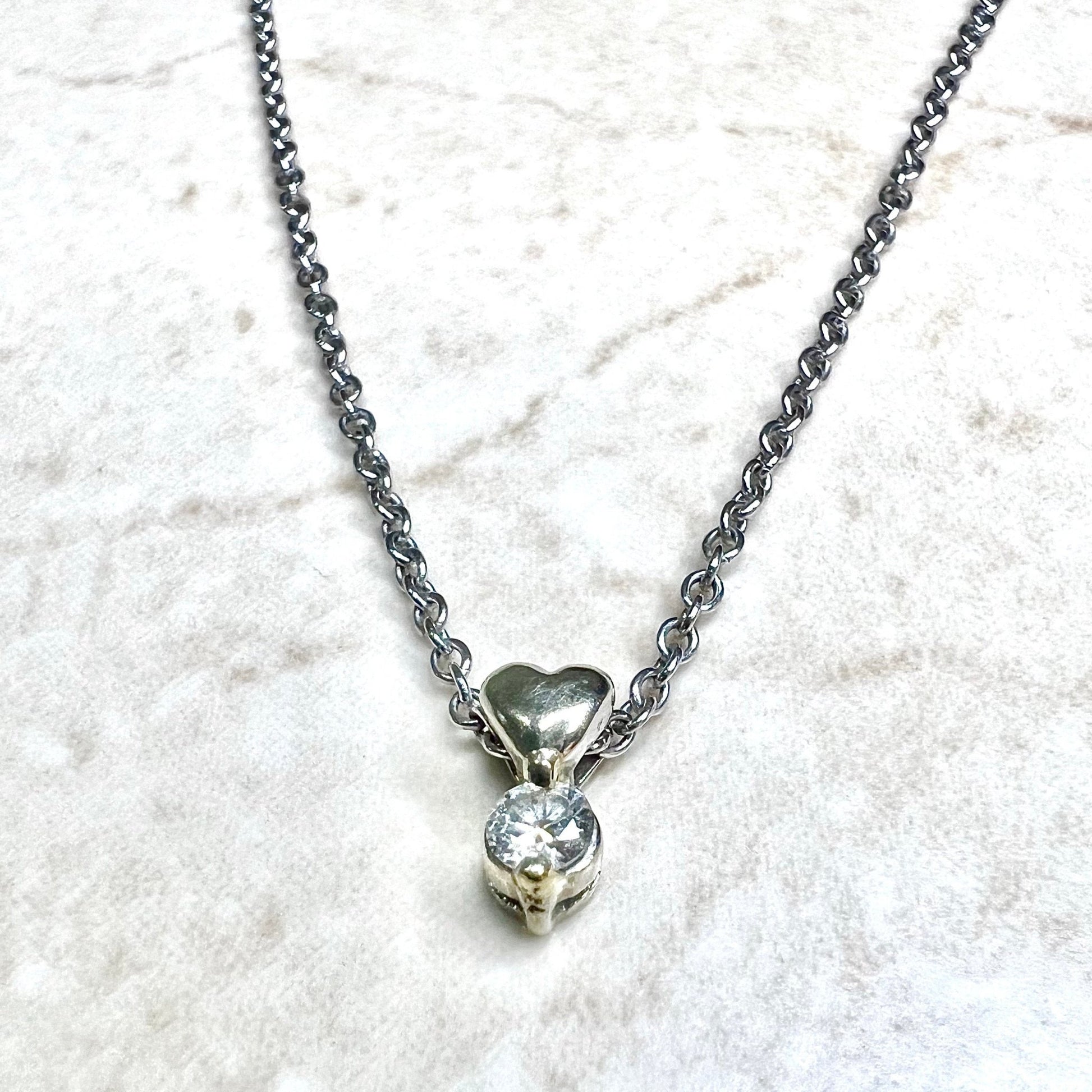 Vintage 14 Karat Two-Tone Diamond Solitaire Pendant Necklace - WeilJewelry