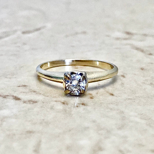 Vintage 14 Karat Two - Tone Gold 0.30 Carat Round Diamond Solitaire Engagement Ring - WeilJewelry
